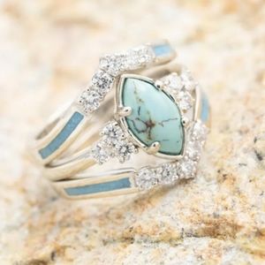 NIP Boho Faux Turquoise 3-Piece Silver Ring